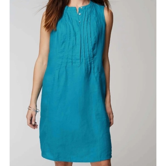 J. Jill Dresses & Skirts - J.jill Love Linen Sleeveless Pintucked Summer Blue Lightweight Dress SZ XSP